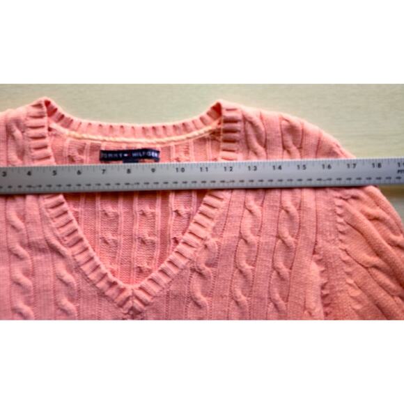 Sweater-Tommy Hilfiger-V-Neck-Melon-Decorative Knit-Long Sleeves-Slim Fit-Size L - Picture 8 of 13